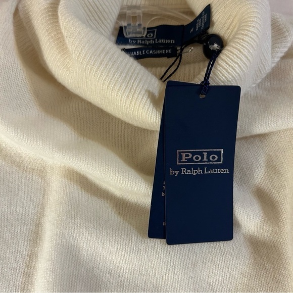 Polo Ralph Lauren Cashmere Geo-Motif Turtleneck Tassel Tie Sweater in Cream/Navy - Picture 8 of 9